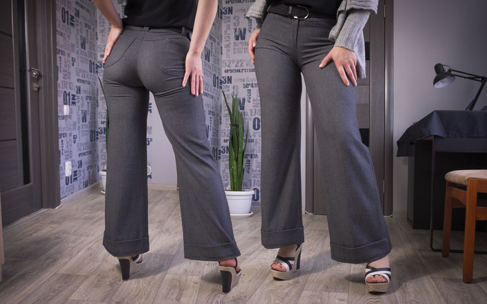 Teasecombo 4K: Sekretářka modeluje nohy a zadek v těsných kalhotách