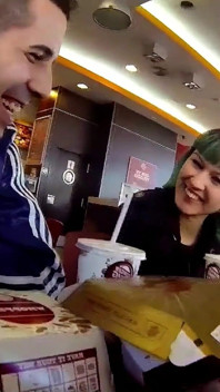Horny teen Eris approached at the diner and taken home to fuck