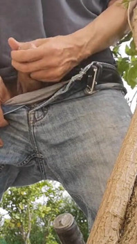 Hiding Outside Behind a Tree to Jerkoff with Huge Cumshot