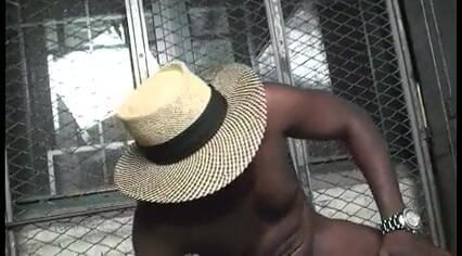 Cryptostudios: Two black monster cock fucks young ebony inside the cage