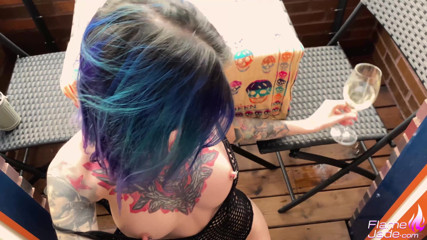 Flame Jade: Beautiful babe deep sucking and fucking on balcony
