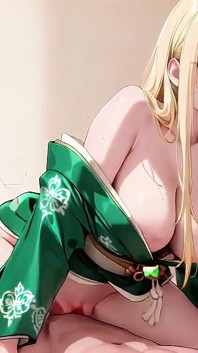 Fantasía de Kimono Verde en el dormitorio! La luz del sol golpea sus piernas desnudas mientras se arrodilla y se burla de sí misma