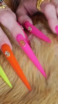 Adore minhas unhas de neon extremamente longas, satanás e peles