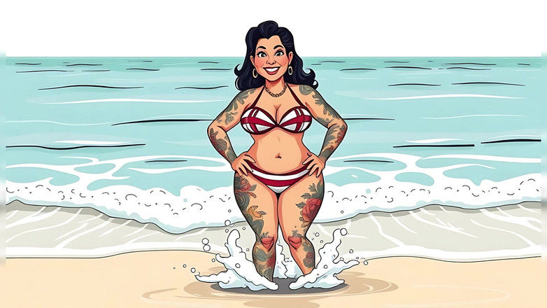 AI Porn: Ai tattoo-kunst kurvige bikini-frauen