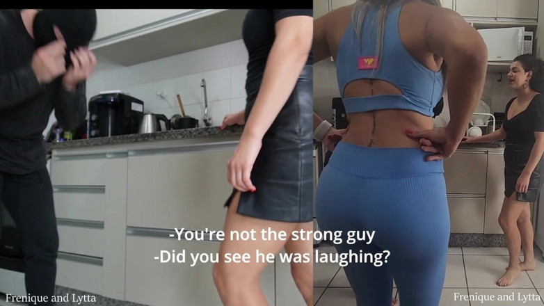 Queen Lytta ballbusting and cum lick: Frenique e Lytta - Hard Double Ballbusting Ep 1 - Slave Got Beaten...