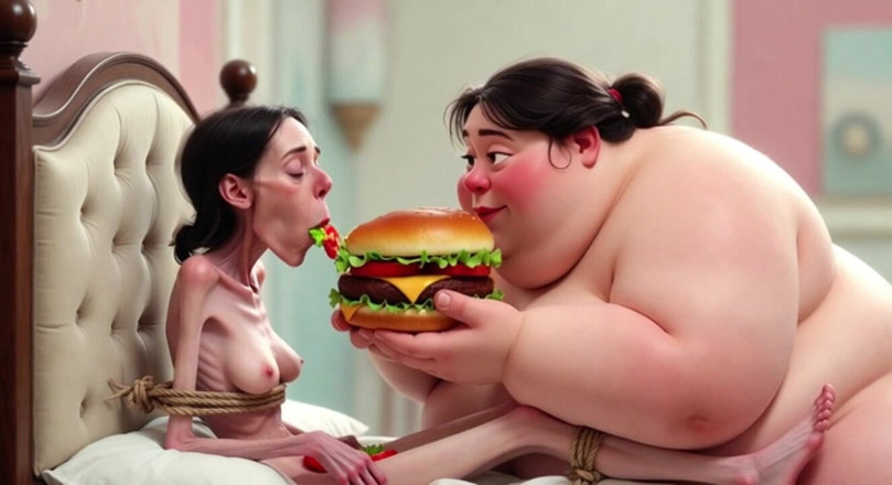 YOUR BEST FANTASY: เซสชั่นให้อาหาร SSBBW ตัวผอมมากปะปนกับสาวตัวใหญ่