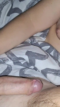 Quick Handjob From My Busty Girlfriend Under the Blanket
