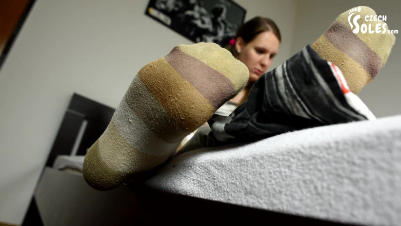 Czech Soles - foot fetish content: Her college stockings and sexy bare soles