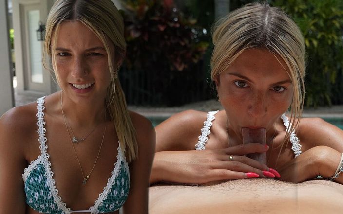 18 Year Old College Freshman Gives Her Friend a Blowjob in the Pool!