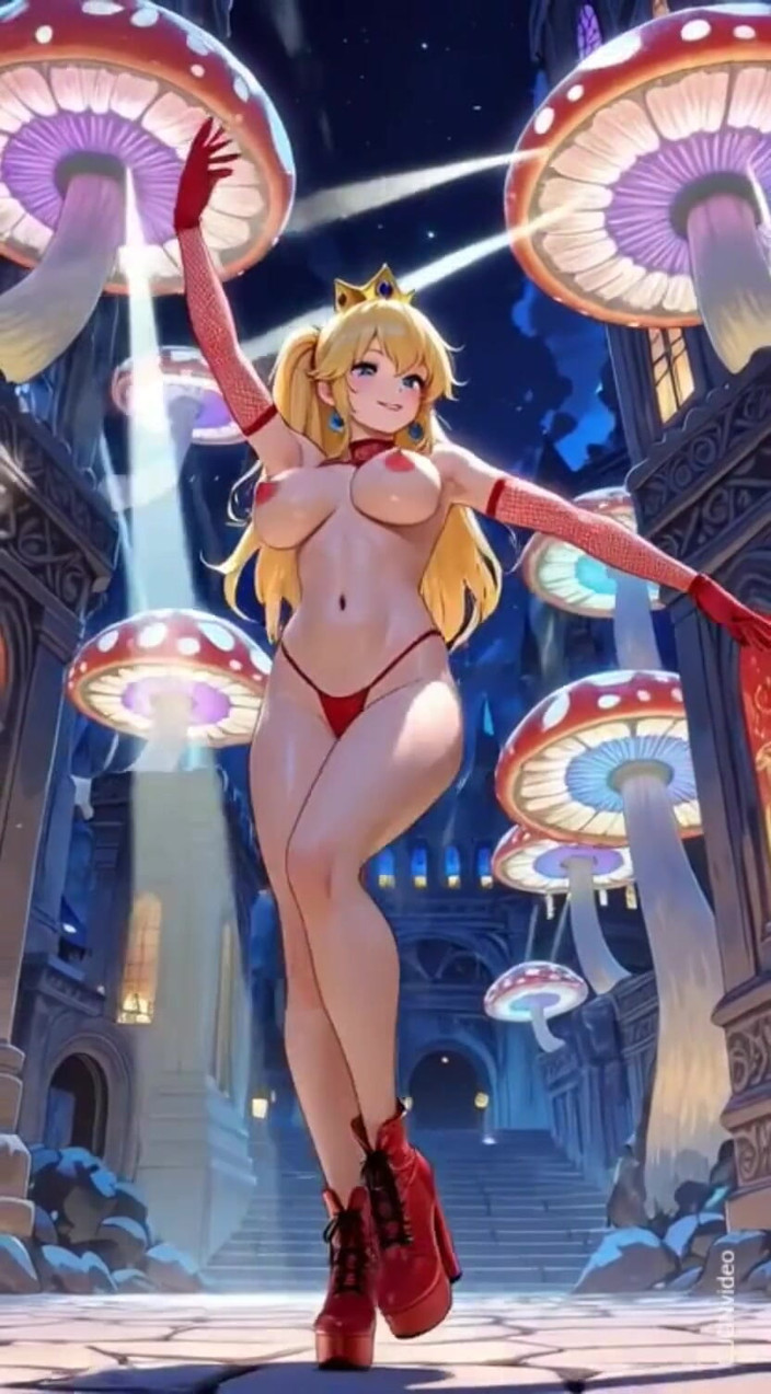 Hot girl dancing: 125. ピーチ姫の城でのトップレスダンス(AIアニメーション)