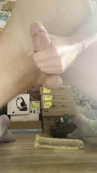 Horny Pup Fucking a Toy and Cumming Inside. Young Hot Body and Big Dick