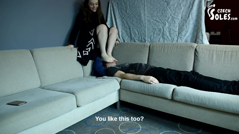 Czech Soles - foot fetish content: Light trampling on her submissive boyfriend