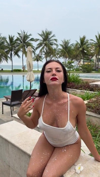 Milking & Getting Messy in See-through Bodysuit Outdoor