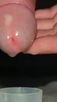 Closeup Hole Leaking and Swallowing Cum Dressed in Lingerie Stocking Filling Cup and Swallowing Own Sperm Wanking Uncut
