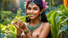 Bonita peituda nua indiana elf girl com alho-poró