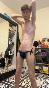Twink in Jock Strap Showing His Work on Crochet