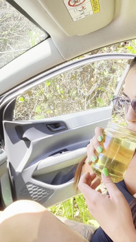 Drinking Liters of Pee in All Day, We Get caught High Risk, Anal Creampie Out of the Car
