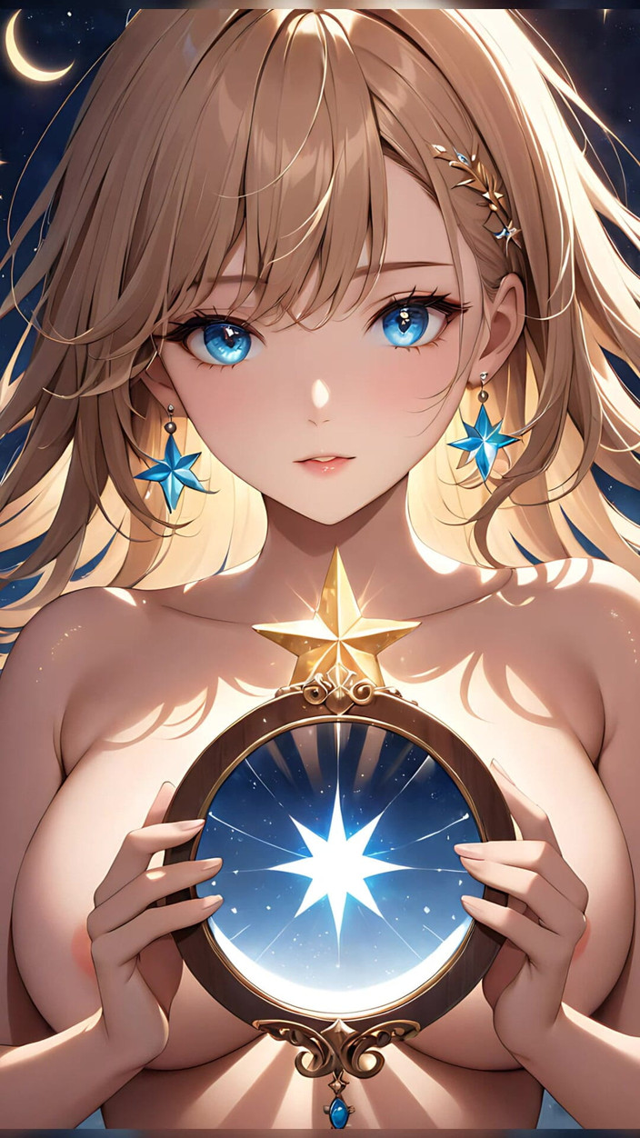 LustRender: Starlit Reflections - Ai Girl memegang cermin ajaib