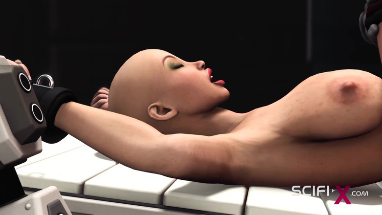 SciFi-X: 실험실에서 구속된 섹시한 젊은 섹시녀와 노는 공상 과학 남성 섹스 사이보그