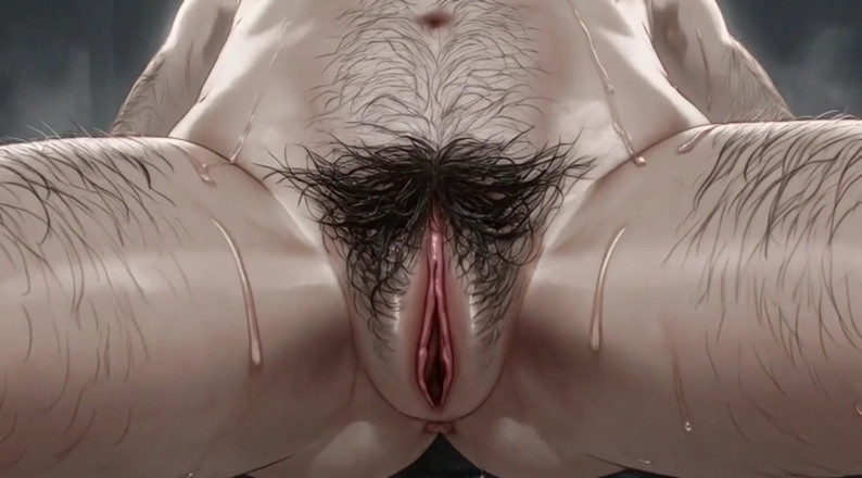 Anime Hentai: MILF zeigt eine nahaufnahme ihrer haarigen, nassen muschi.