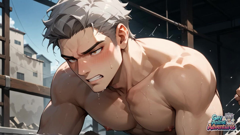 Gay Anime Adventures: Gray-haired Muscle's Industrial Cum Show: Fantastic XXX with Naked Gay...