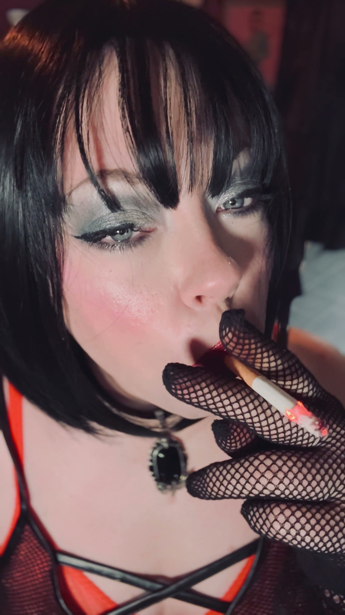 Tina Snua: Smoking Mistress Tina Snua Chain Smokes 2 Superking Cigarettes in Fishnet...