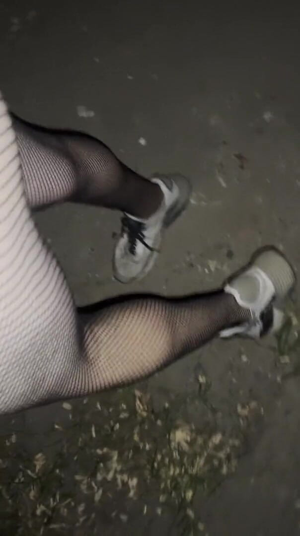 Apomit: Night walking in pantyhose close road teen boy flash no...