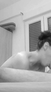 Beautiful Girl Giving a Deep Blowjob, Using Saliva She Manages to Make His Cock Disappear