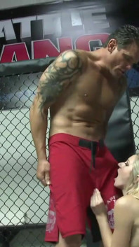 Small titted blonde teen gets facial in the ring