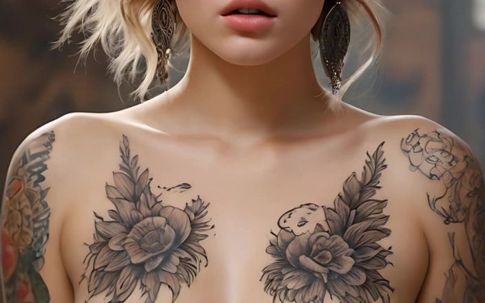 AI Girls: 一个活着的纹身漂亮年轻女人的艺术裸体，用被遗忘的舌头低语 |超现实 ai 幻灯片
