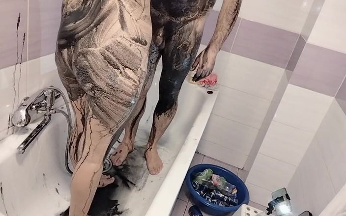 Amateur_MS: 素人カップルが入浴、毛深いマンコ、大きなお尻、巨乳の妻。