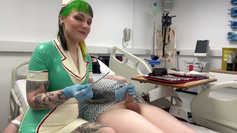 Bigtiddygoth: Nurse Ruby's Sounding Exam - Sizing up Her Patient's Tiny Urethra