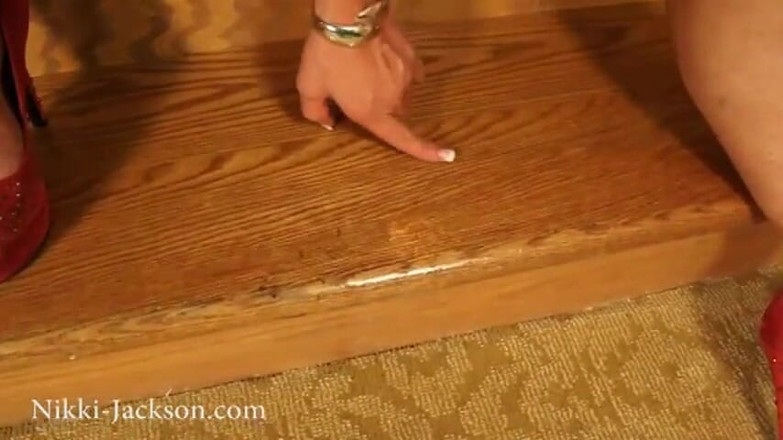 Nikki Jackson: Red goddess masturbates with see-through dildo
