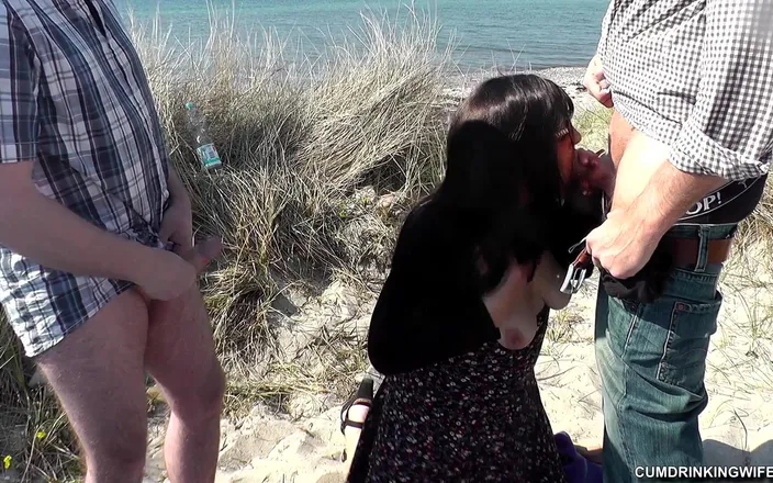 Cumdrinking Wife: Taking All Cocks and Loads on a Beach