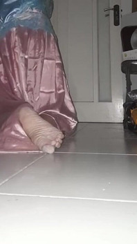 Asian Crossdresser Satin National Gown Cum Pleasure