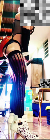 Sexy Transgender Black Stocking Riding Anal Dildo at the Wall