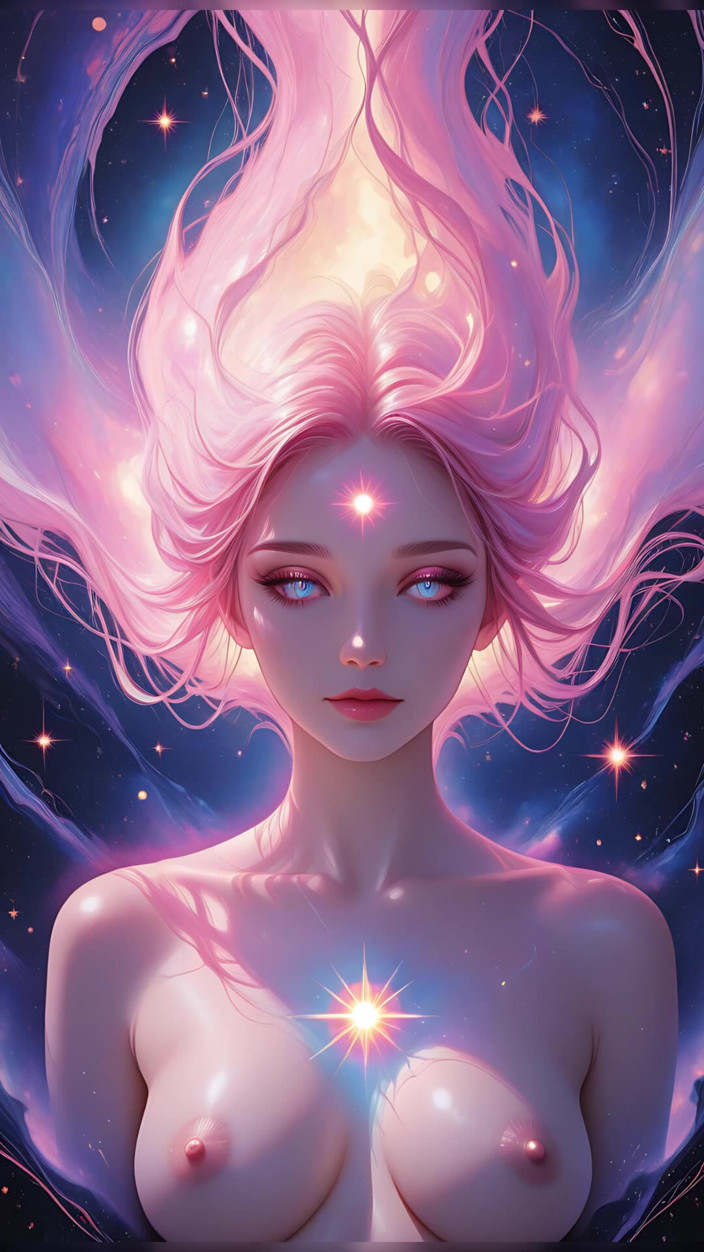 VelvetInk Studio: Donna nuda di un sogno cosmico che fluttua in una...