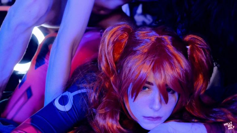 MollyRedWolf: Curvă sexy Asuka Langley 4K! Penetrare dublă, ejaculare în 3