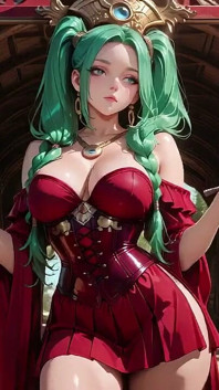 Green-haired Warlock! Red Battle Armor in the Classical Arcade, Slit Skirt Teasing Every Move