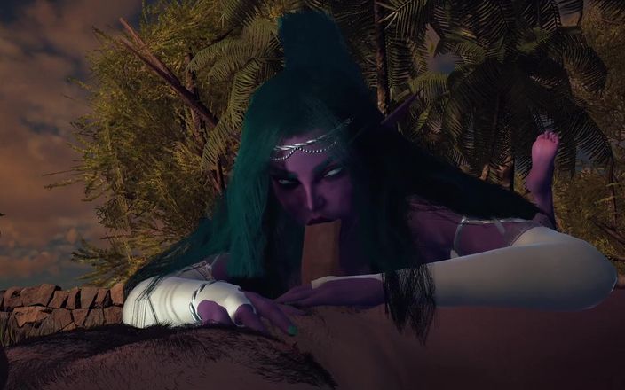 Wraith ward: Nacht elfprinses geeft je een pijpbeurt in de tuin pov 3D-porno