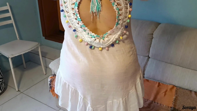 Priscila: Stepmom Tidying up the House in Transparent Dress Without Panties.