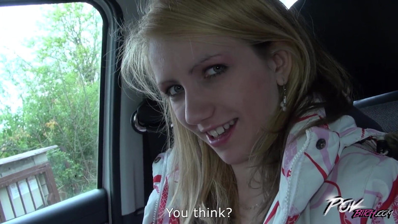 POV Bitch: Petite skinny blonde teen suck cock under steering wheel and...