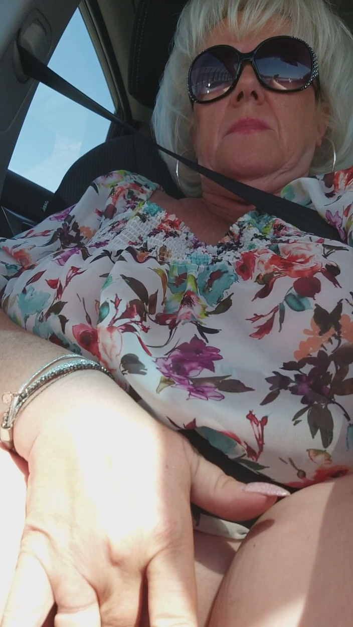 EroticOnlyClips: Mature Blonde Fingers Throbbing Pussy in Public Car Ride