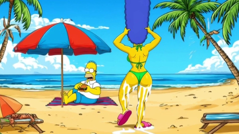Octopussy Lovers Club: Beach Bitch 2: memek penuh sperma. Parodi kartun Simрsons.