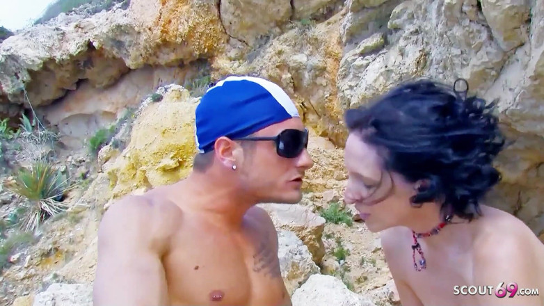 Full porn collection: Skinny teen Kathylee talks to man on the beach being...
