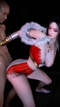 3D roztomilá sexy cosplay královna podvádí se starým velkým ptákem
