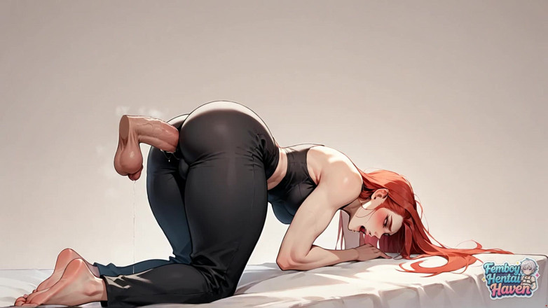 Femboy Hentai Haven: Femboy sucio: travesti pelirroja llena de semen en vaquera bliss -...