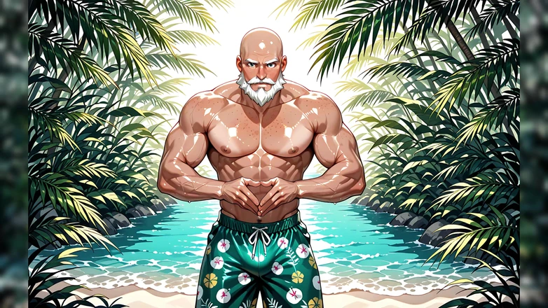 Erotic Man: Handsome Bald Old Man Shirtless