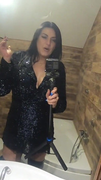 Smoking Pee Play in Shiny Outfit. Bathroom Fetish and Messy Wet Fun