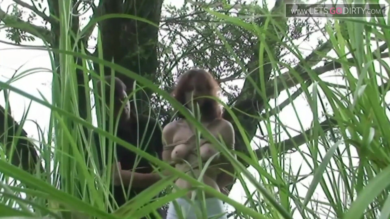 VintageXMovies: Hot girl gets bound in the bushes for a hard...